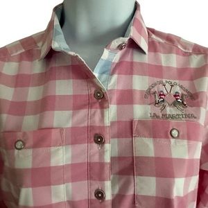 La Martina Polo Guards Club‎ Pink Gingham Button Down Shirt Embroidery XS Sz 1